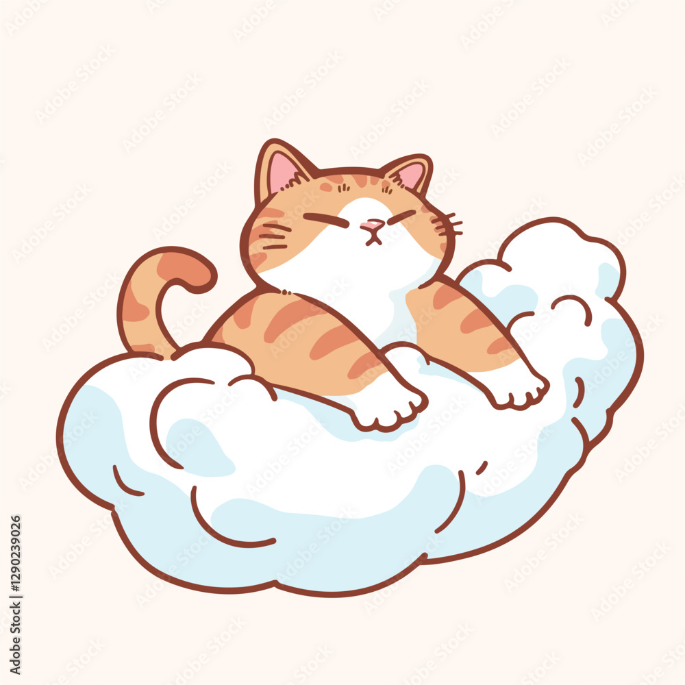 digital illustration of chubby orange tabby cats floating on fluffy clouds in a dreamy, whimsical scene. digital illustration of chubby orange tabby cats floating on fluffy clouds in a dreamy, whimsical scene.