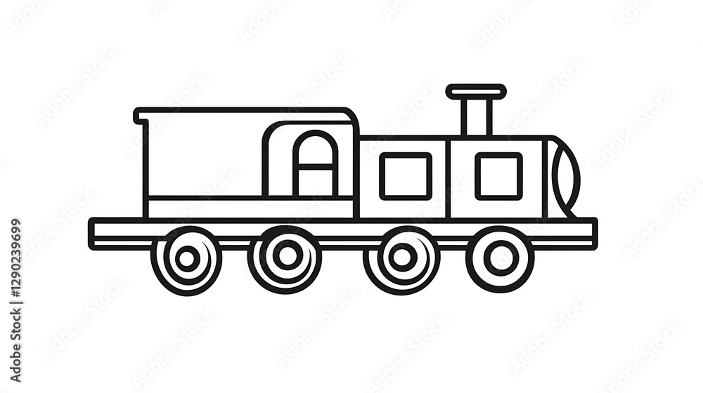 Black and white line icon of a toy train on a white background, simple design Black and white line icon of a toy train on a white background, simple design