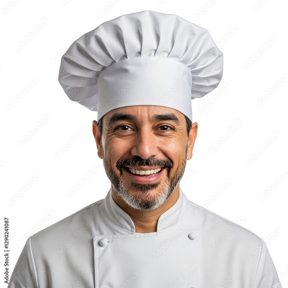 Portrait of a smiling handsome chef with a hat, on white background Portrait of a smiling handsome chef with a hat, on white background