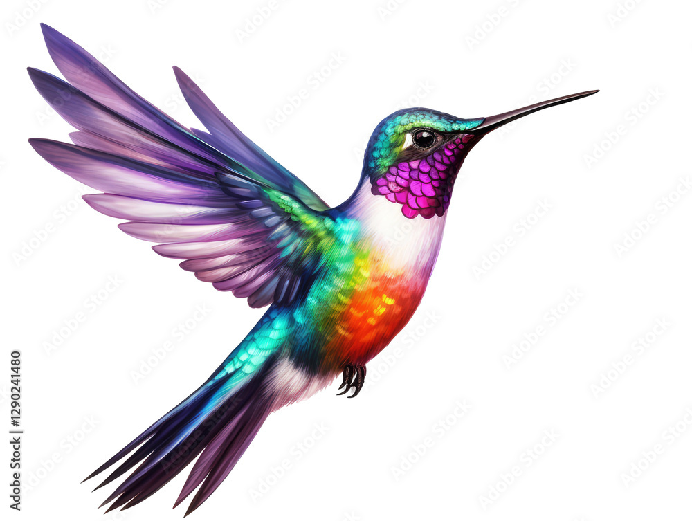 Fototapeta premium Vibrant Hummingbird with Colorful Feathers and Graceful Wings Captured in Stunning Detail