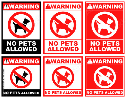Set Prohibition warning no pets allowed public sign design vector illustration