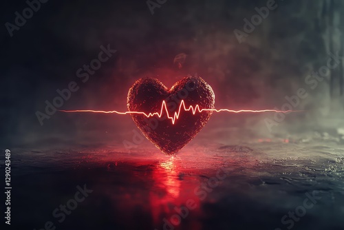 A dynamic concept where the ECG line fluctuates in sync with the beat of an animated 3D heart model.
