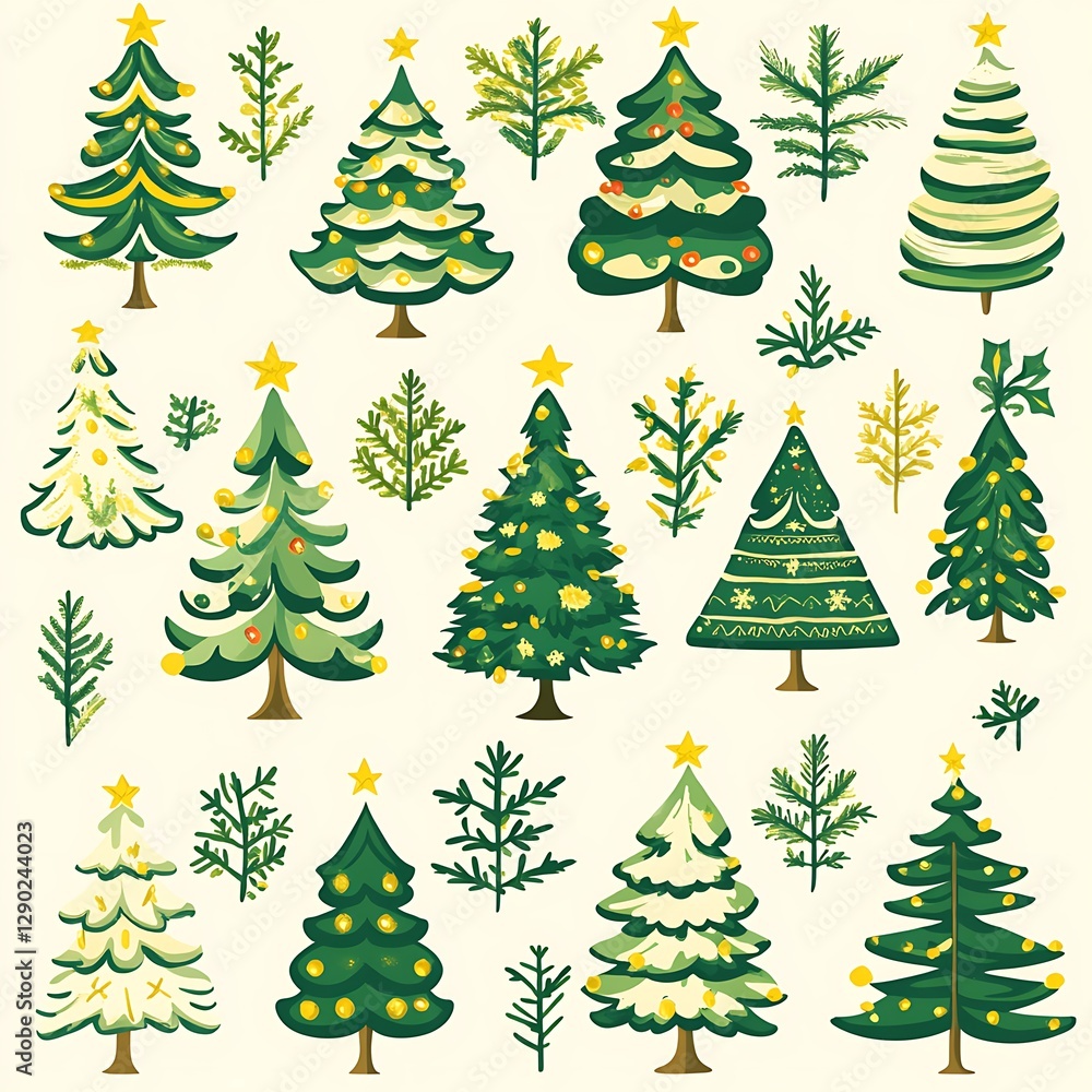 Obraz premium Christmas Tree Collection on Cream Background