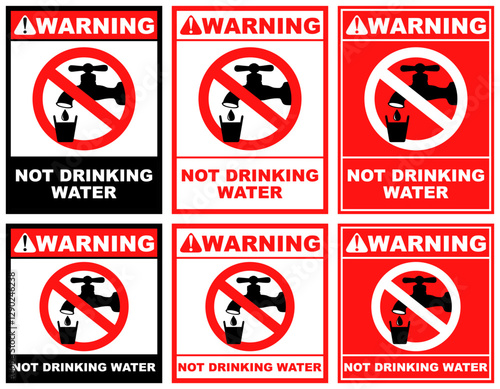 Set Prohibition warning not drinking water public sign design vector illustration