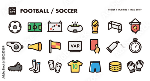 Soccer/football illustration icon set.Simple vector outlines, clipart for graphic design.