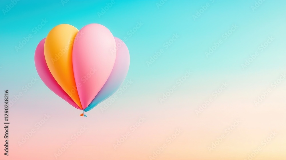 Obraz premium Pastel hot air balloon ascends, serene sky. Travel poster
