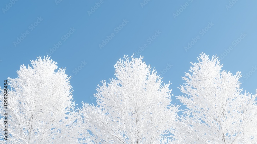 Snowy trees against a clear blue sky, winter landscape, nature background Snowy trees against a clear blue sky, winter landscape, nature background
