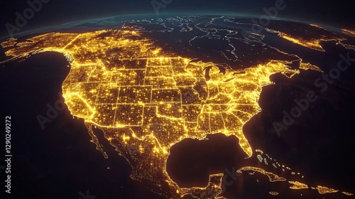 Fototapeta Naklejka Na Ścianę i Meble -  Night Lights of the United States A Satellite View of American Cities