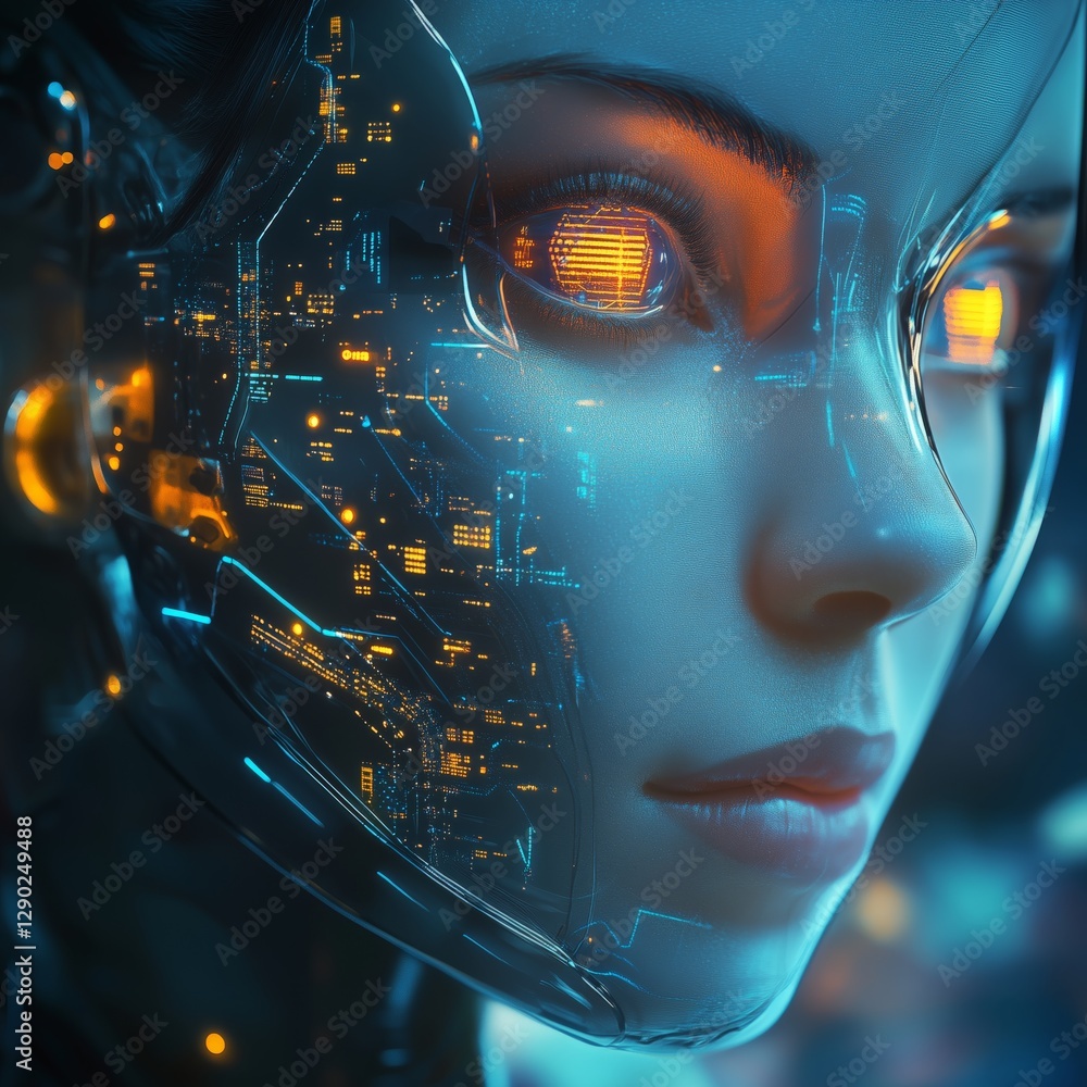 AI chatbot visual concept Futuristic female cyborg with glowing elements AI chatbot visual concept Futuristic female cyborg with glowing elements