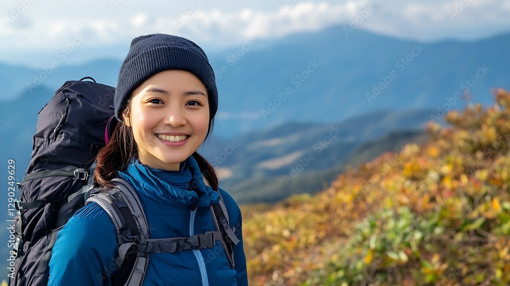Smiling woman hiker on mountain peak. Smiling woman hiker on mountain peak.