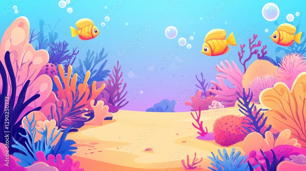 Fototapeta premium Vibrant Underwater Scene with Colorful Coral and Fish Swimming