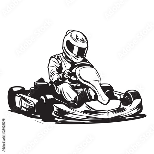 Go kart racing vector isolated. Monochrome go karting driver silhouette illustration