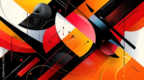 Abstract Geometric Art: Red, Orange, Black