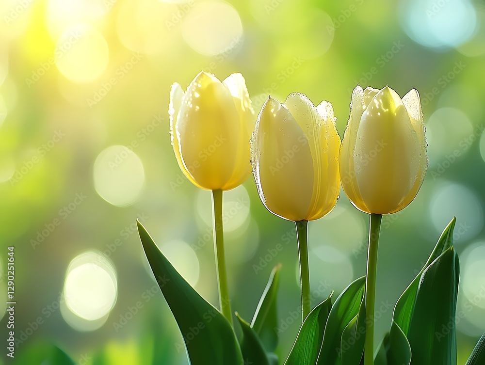 Obraz premium Pale yellow tulips in sunlight