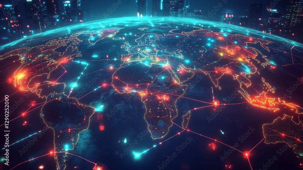 Fototapeta premium Global Network Connections A Futuristic World Map Visualization
