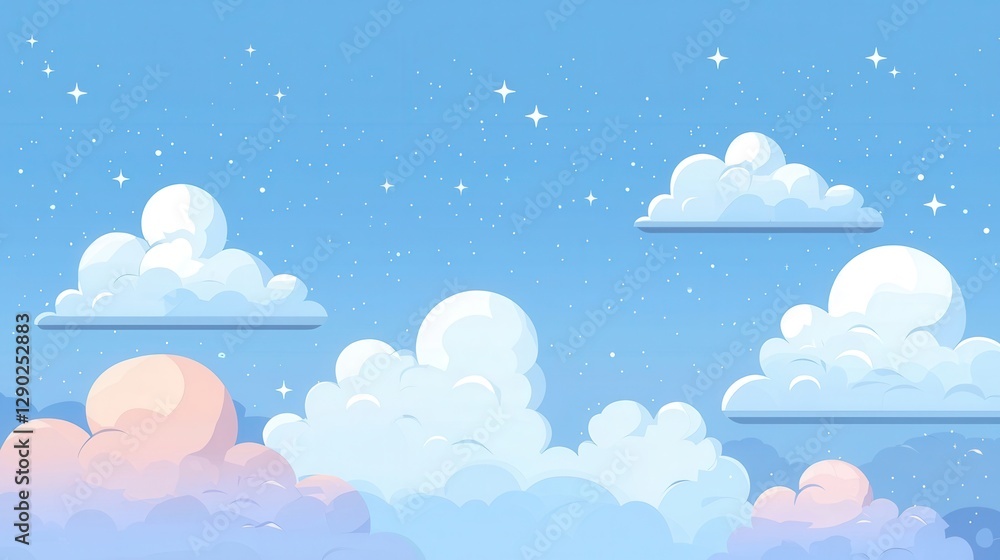 Soft Clouds in Bright Blue Sky with Subtle Twinkling Stars Soft Clouds in Bright Blue Sky with Subtle Twinkling Stars