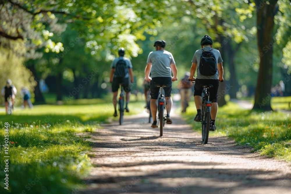 Naklejka premium Man cycling with friends person transportation backpack.