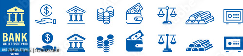 Money bank icon set vector. Editable stroke vector.
