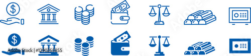Money bank icon set vector. Editable stroke vector.
