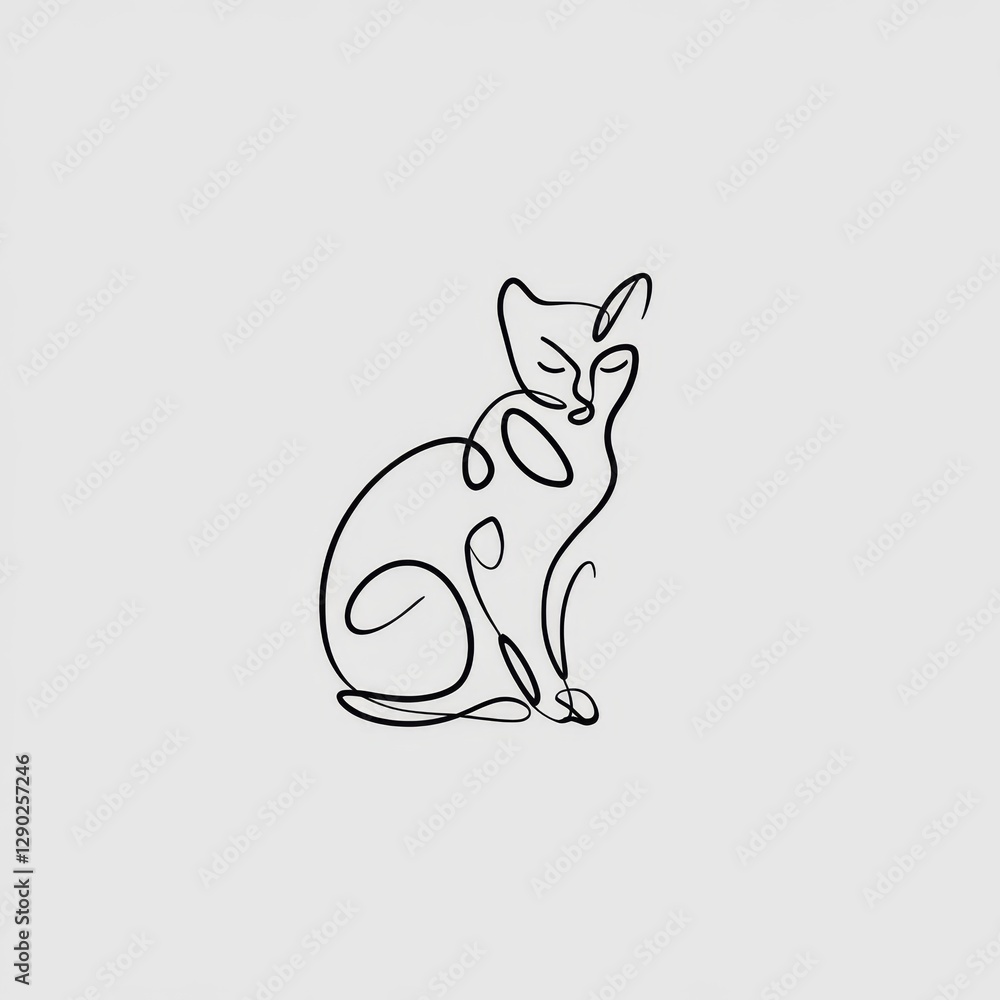 Fototapeta premium Elegant Cat Silhouette Minimal Line Art