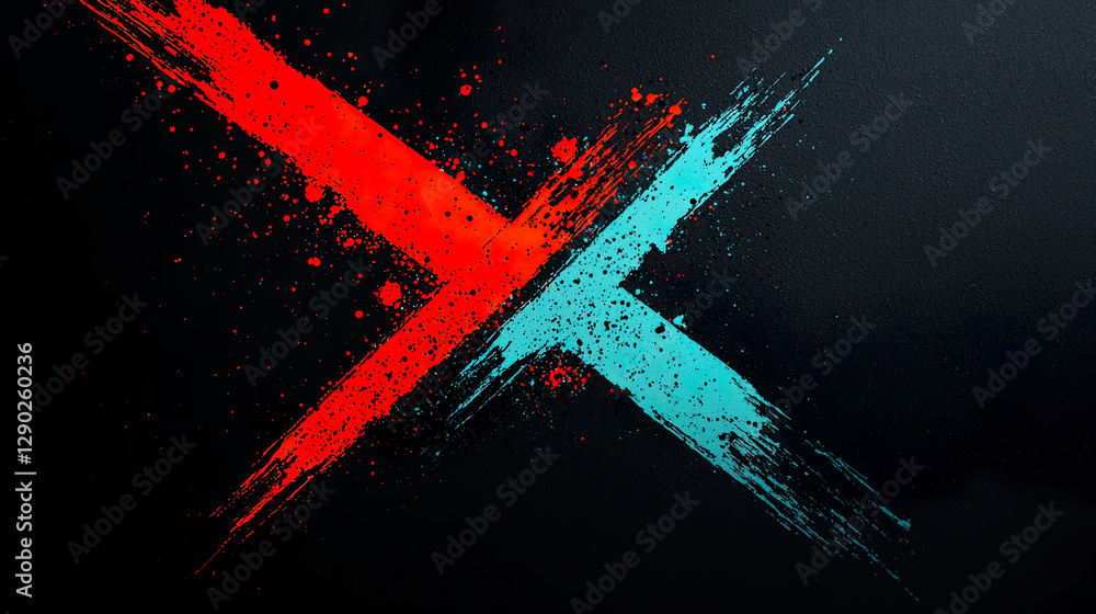 Naklejka premium Teal and Rust Geometric Brushstroke Art with Halftone Shapes and Grunge Splatter for Abstract Wallpaper Designs 