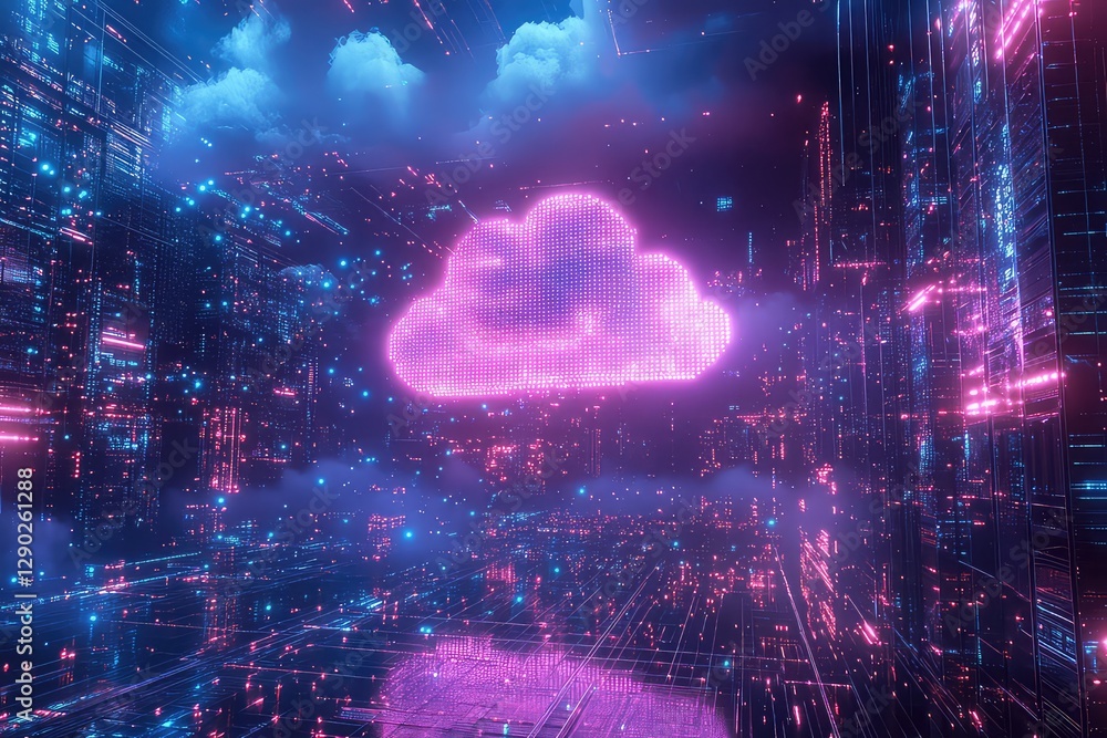 A futuristic concept of a powerful CPU processing big data in a 5G-powered cloud computing environment. A futuristic concept of a powerful CPU processing big data in a 5G-powered cloud computing environment.