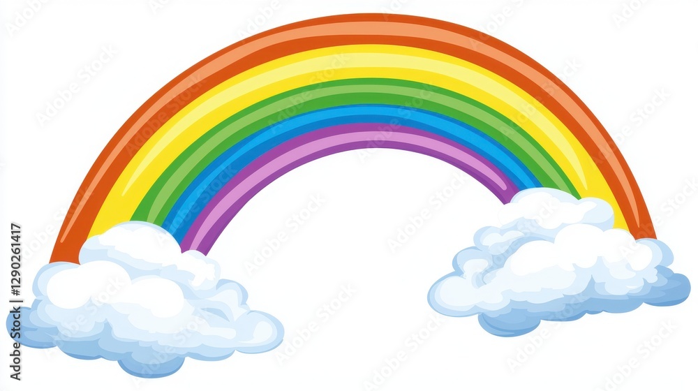 Bright Colorful Rainbow with Clouds in a Clear Blue Sky Bright Colorful Rainbow with Clouds in a Clear Blue Sky