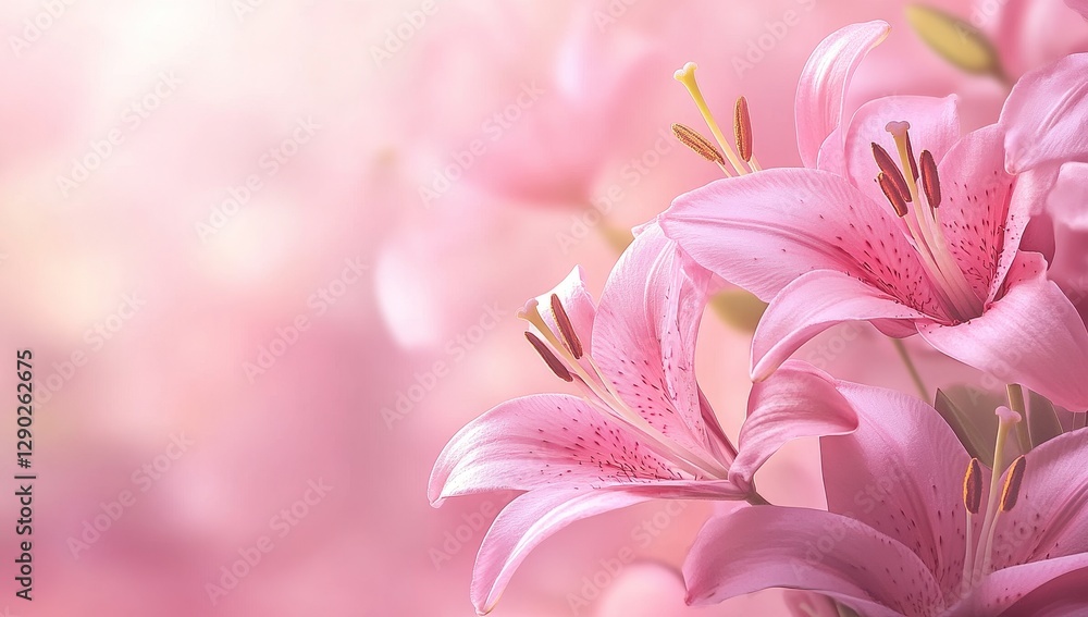 Fototapeta premium Pink Lilies, Close-up, Soft Focus, Beautiful Background