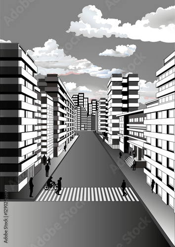 Silhouette city and people activity background landscape