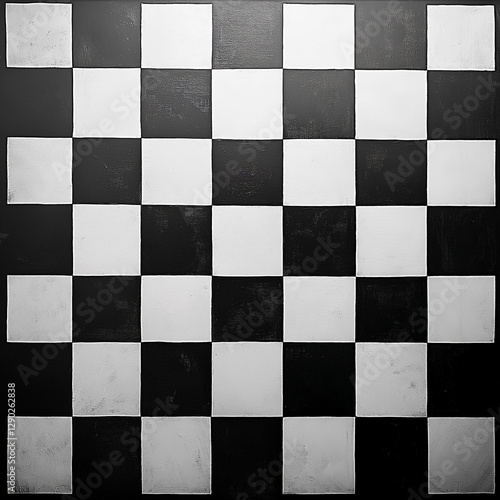 Chessboard: A high-angle shot of a chessboard featuring a pattern of alternating black and white squares, evoking strategy and intellect.