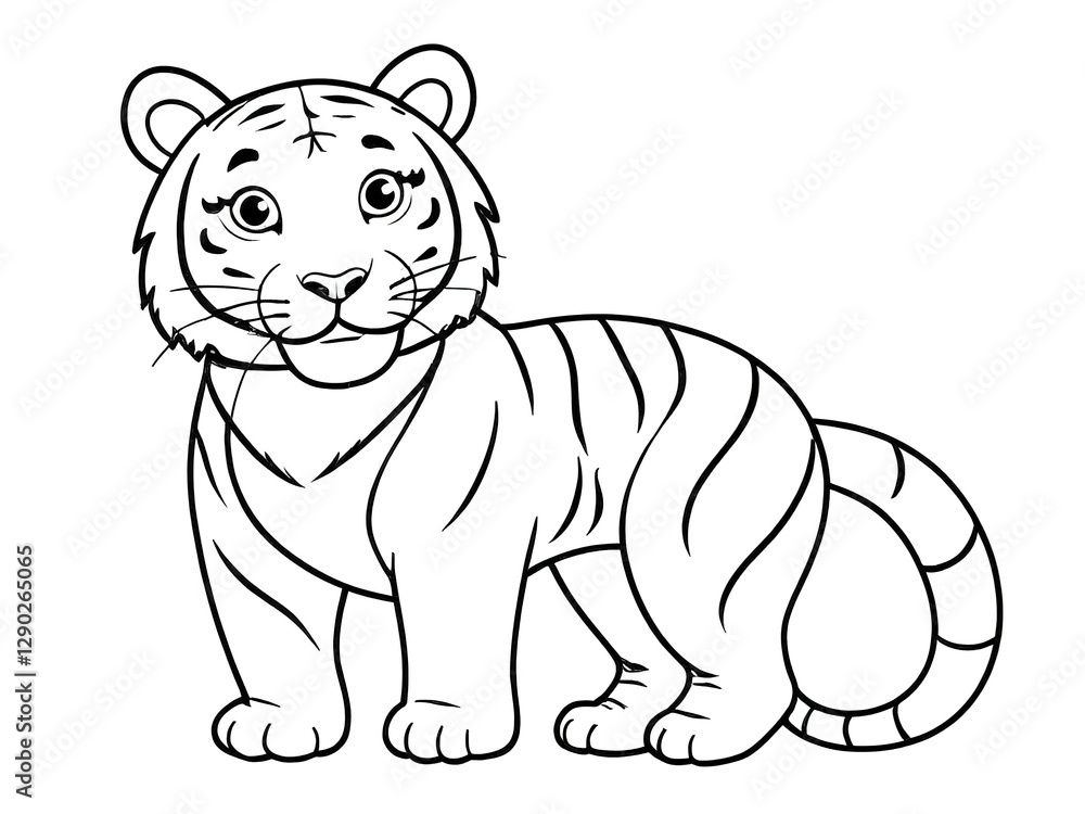 Tiger drawing coloring page, isolated on white background Tiger drawing coloring page, isolated on white background