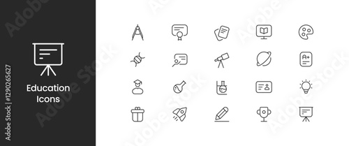 Education line icons collection. Big UI icon set in a flat design. Thin outline icons pack. Thin line icons set of academic subjects and education