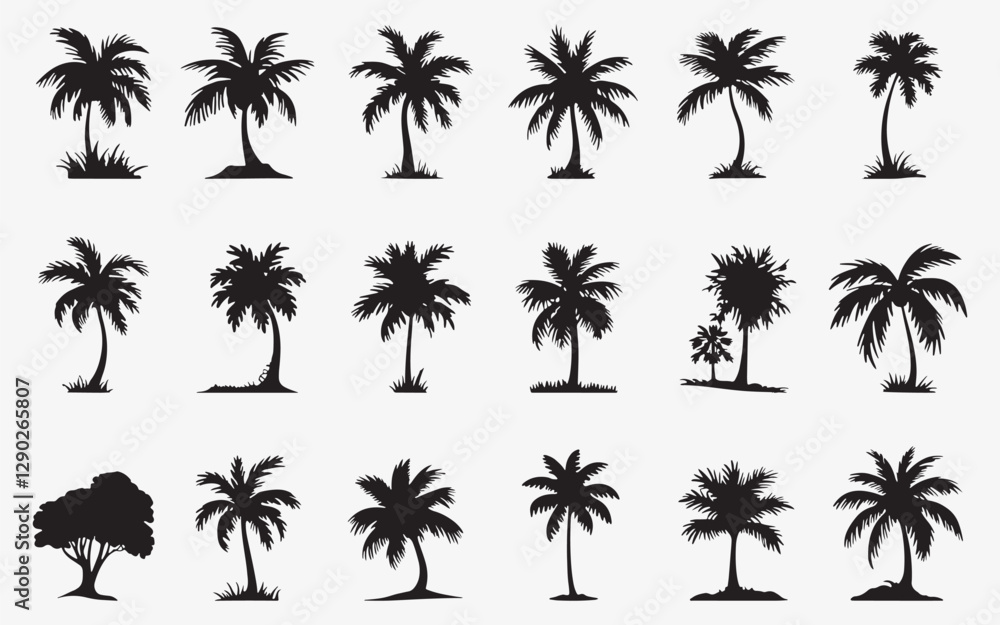 Obraz premium coconut tree silhouette set vector collection