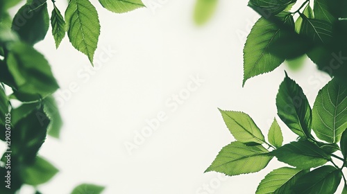 Vibrant Green Leaves Frame White Background