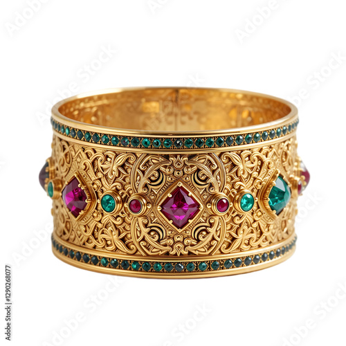 Ornate Gold Bracelet with Rubies and Emeralds: Luxury Jewelery