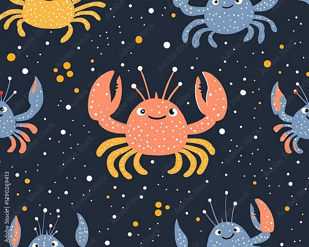 Cute crab pattern on dark background Cute crab pattern on dark background