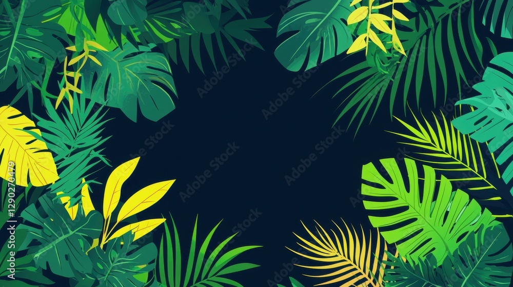 Tropical Leaf Border with Dark Background for Creative Designs Tropical Leaf Border with Dark Background for Creative Designs