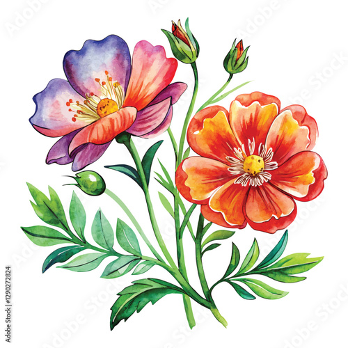 two leschenaultia flower poster watercolor illustration. photo