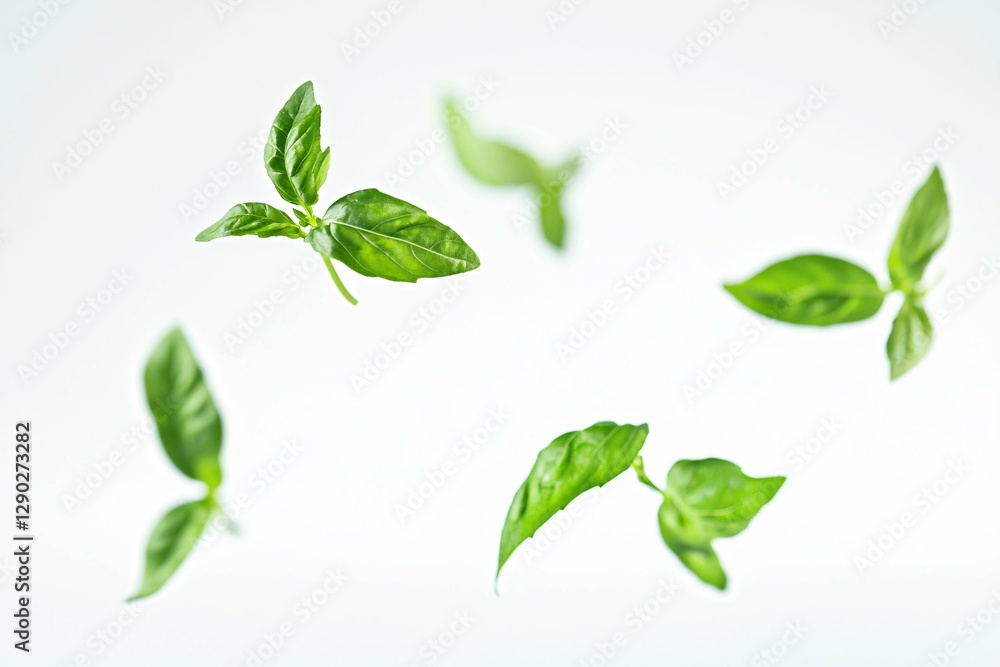 Fresh green basil, mint, and rosemary sprigs elegantly drift against a white backdrop, highlighting their vibrant colors and textures, ideal for culinary or wellness projects. Fresh green basil, mint, and rosemary sprigs elegantly drift against a white backdrop, highlighting their vibrant colors and textures, ideal for culinary or wellness projects.