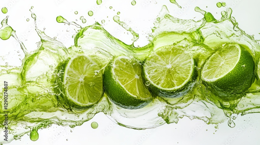 A juicy slice of lime, green pulp and glossy texture showcased, placed on a pure white background A juicy slice of lime, green pulp and glossy texture showcased, placed on a pure white background