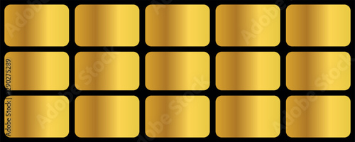 Metallic gold gradients collection,  border, frame, ribbon, label design, Vector shiny and metalic gradient collection set.