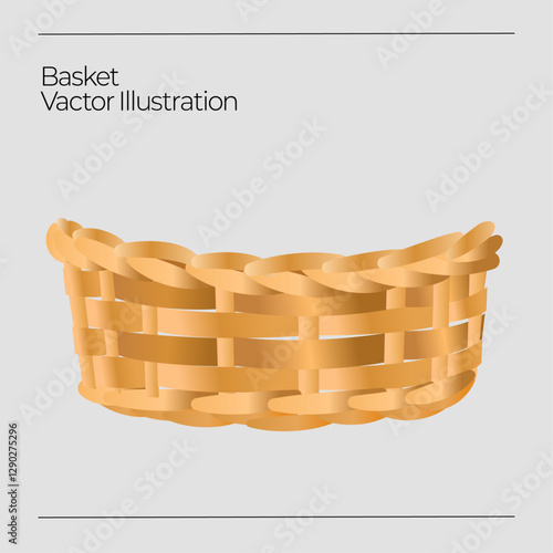 Wicker basket isolated on grey background. Vactor Illustration.