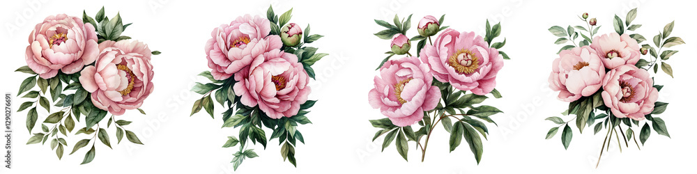 Obraz premium Elegant and romantic pink peony and rose floral arrangements showcased in beautiful vintage style botanical Delicate lush and vibrant floral bouquets with soft petals and greenery perfect for nature