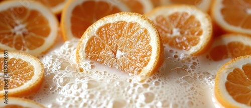 Fresh orange slices in creamy foam photo