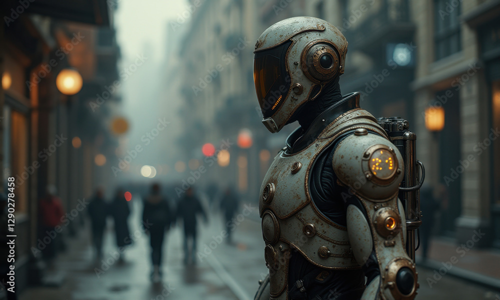 Retro Futuristic Robot City Street - Cyberpunk Retro Futuristic Robot City Street - Cyberpunk