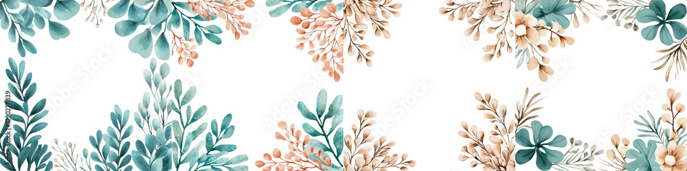 Elegant Autumn Botanical Floral Frame Border Design in Muted Fall Colors Lush vibrant leaves and foliage in shades of green blue and orange create a beautiful natural Elegant Autumn Botanical Floral Frame Border Design in Muted Fall Colors Lush vibrant leaves and foliage in shades of green blue and orange create a beautiful natural