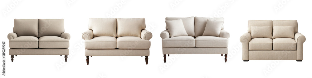 Fototapeta premium A collection of beautifully designed contemporary sofas and armchairs in a minimalist modern home interior setting The plush