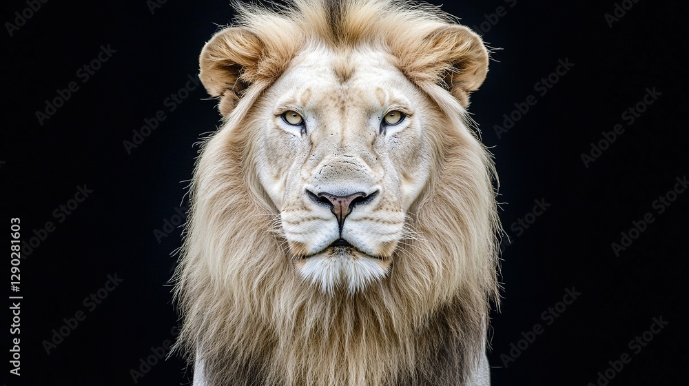 closeup portrait of a majestic white male lion against a black background, African safari / wildlife, closeup portrait of a majestic white male lion against a black background, African safari / wildlife,
