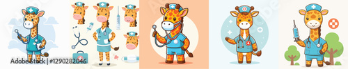 cute giraffe vector in nurse costume