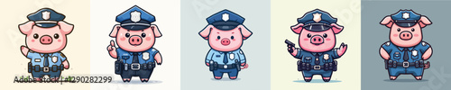 cute pig vector wearing police uniform